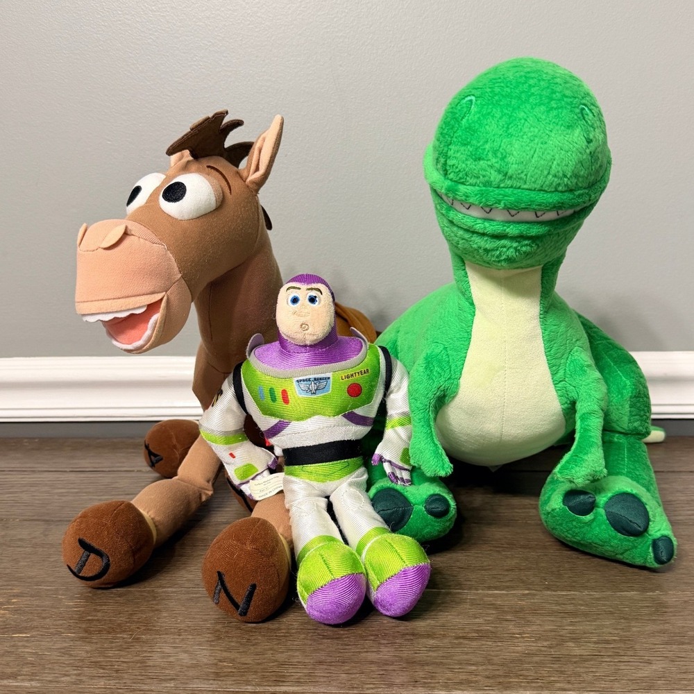 Disney Pixar Toy Story Plush Lot Buzz Lightyear Bullseye Rex Stuffed Animal Set
